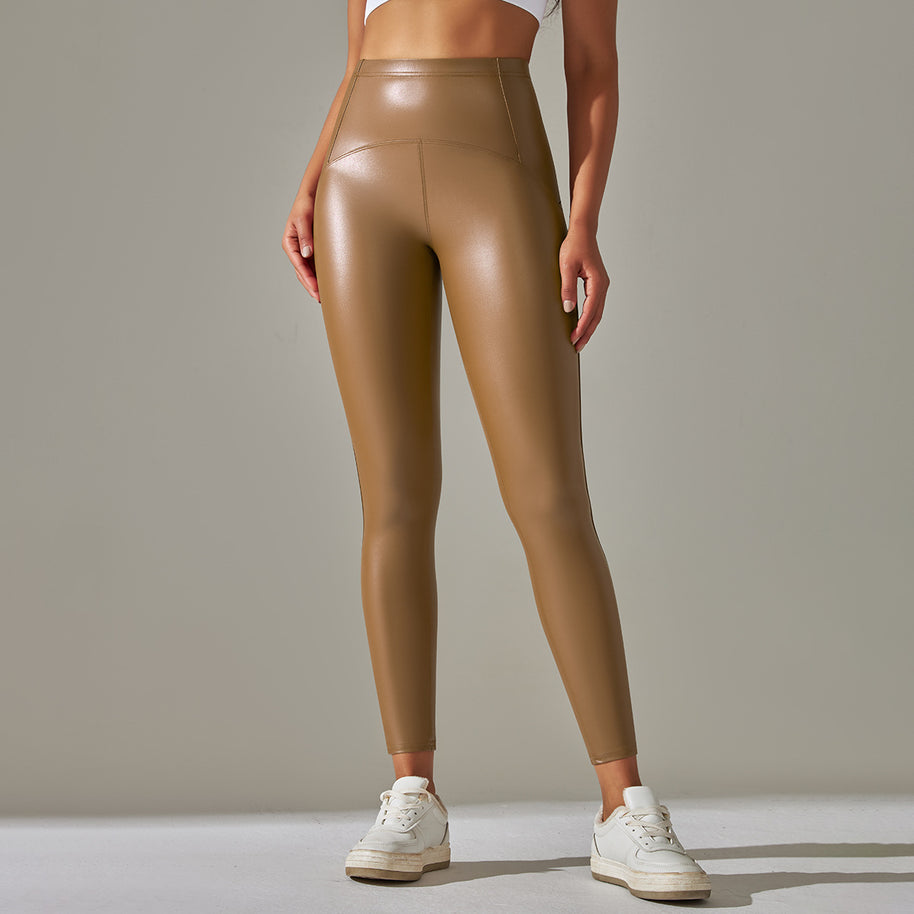 Damen Hochtaillierte, glänzende Fitness-Leggings mit sculptierendem Effekt WW