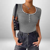 Damen Kurzarm Bodysuit mit Knopfdetails und figurbetonter Silhouette WW