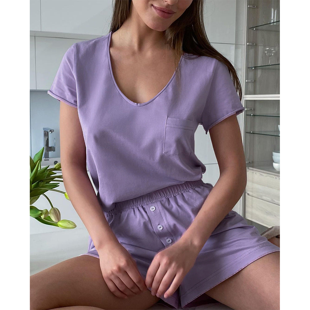 Damen Bequemes Loungewear-Set aus Baumwolle mit V-Ausschnitt WW