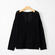 Damen Strickcardigan mit luftiger Lochmusterung und V-Ausschnitt WW