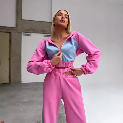 Damen Sportliches Zweiteiler-Set mit Crop-Top und weitem Schnitt WW