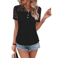 Damen Bluse mit Spitzenbesatz und dekorativen Knöpfen WW