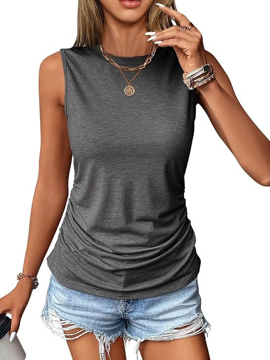 Damen ärmelloses Shirt mit modischem Raffungseffekt und hochwertigem Stoff WW