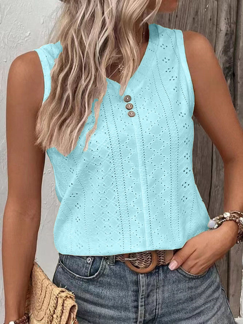 Damen Ärmelloses Top mit Knopfdetail und Lochmuster WW