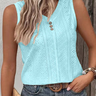 Damen Ärmelloses Top mit Knopfdetail und Lochmuster WW