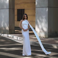 Damen Abendkleid mit asymmetrischem Schnitt und elegantem Stehkragen WW