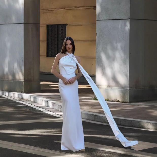 Damen Abendkleid mit asymmetrischem Schnitt und elegantem Stehkragen WW