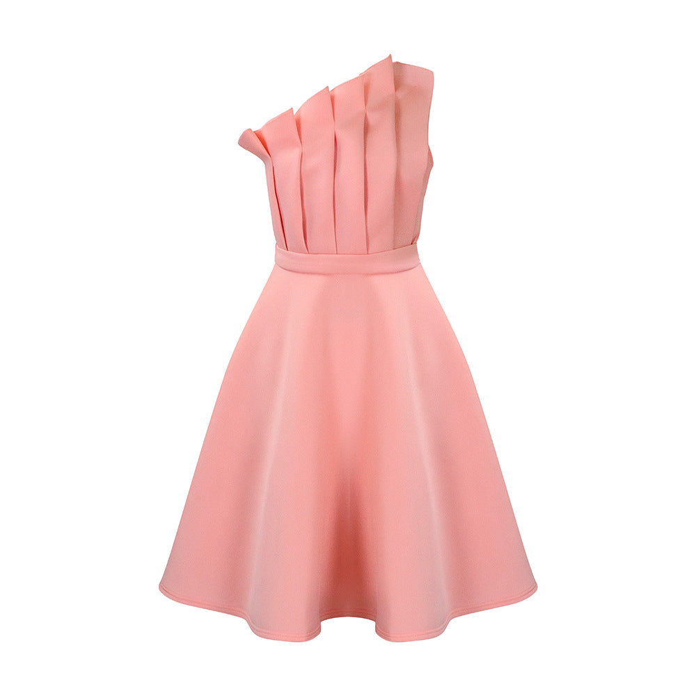 W&W Mode | One Shoulder Midi Kleid Elegante A-linie Passform Skulpturierte Details Festliche Kleidung