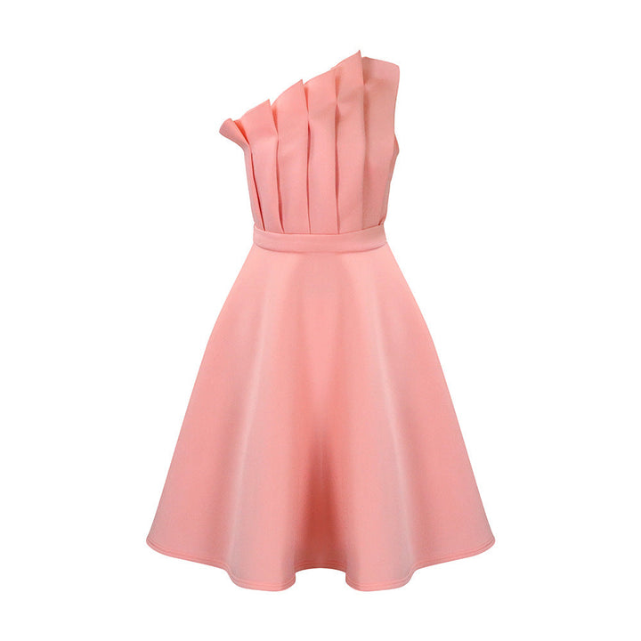 W&W Mode | One Shoulder Midi Kleid Elegante A-linie Passform Skulpturierte Details Festliche Kleidung