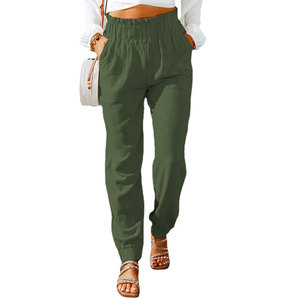 Damen Legere Leinenhose mit elastischem Bund und praktischen Taschen WW