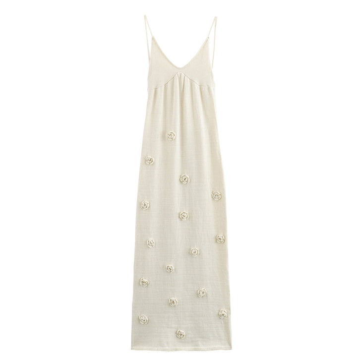 Damen Abendkleid mit dekorativen Blumenapplikationen und feinen Trägern