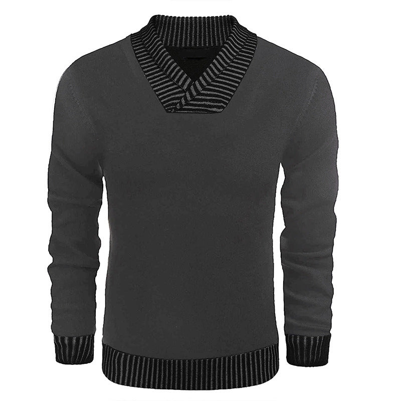 Herren modischer Pullover mit gestreiftem Kragen und schmalem Schnitt WW
