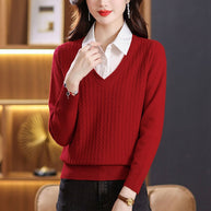 Damen Strickpullover mit V-Ausschnitt und strukturiertem Design WW