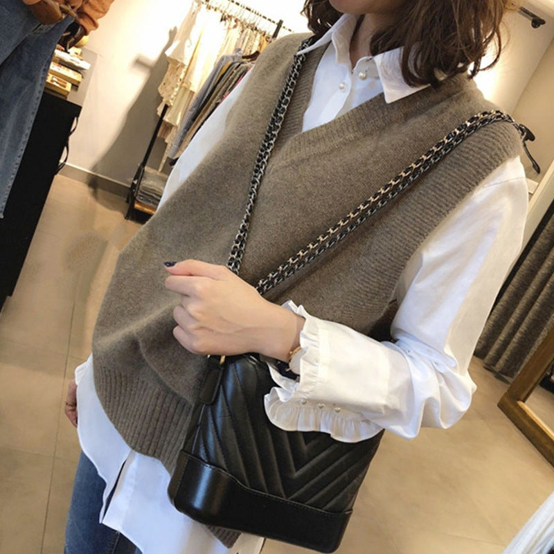 Damen Ärmellose Strickweste mit V-Ausschnitt und Rippdetails WW