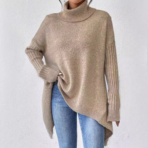 Damen lässiger Pullover mit Stehkragen und asymmetrischem Schnitt W&W Mode
