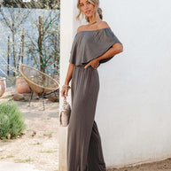 Damen Eleganter Off-Shoulder Jumpsuit mit weitem Bein und fließendem Oberteil WW