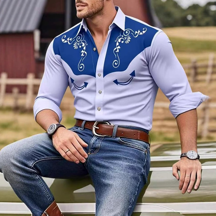 Herren Westernhemd mit dekorativem Design und Stickereien WW