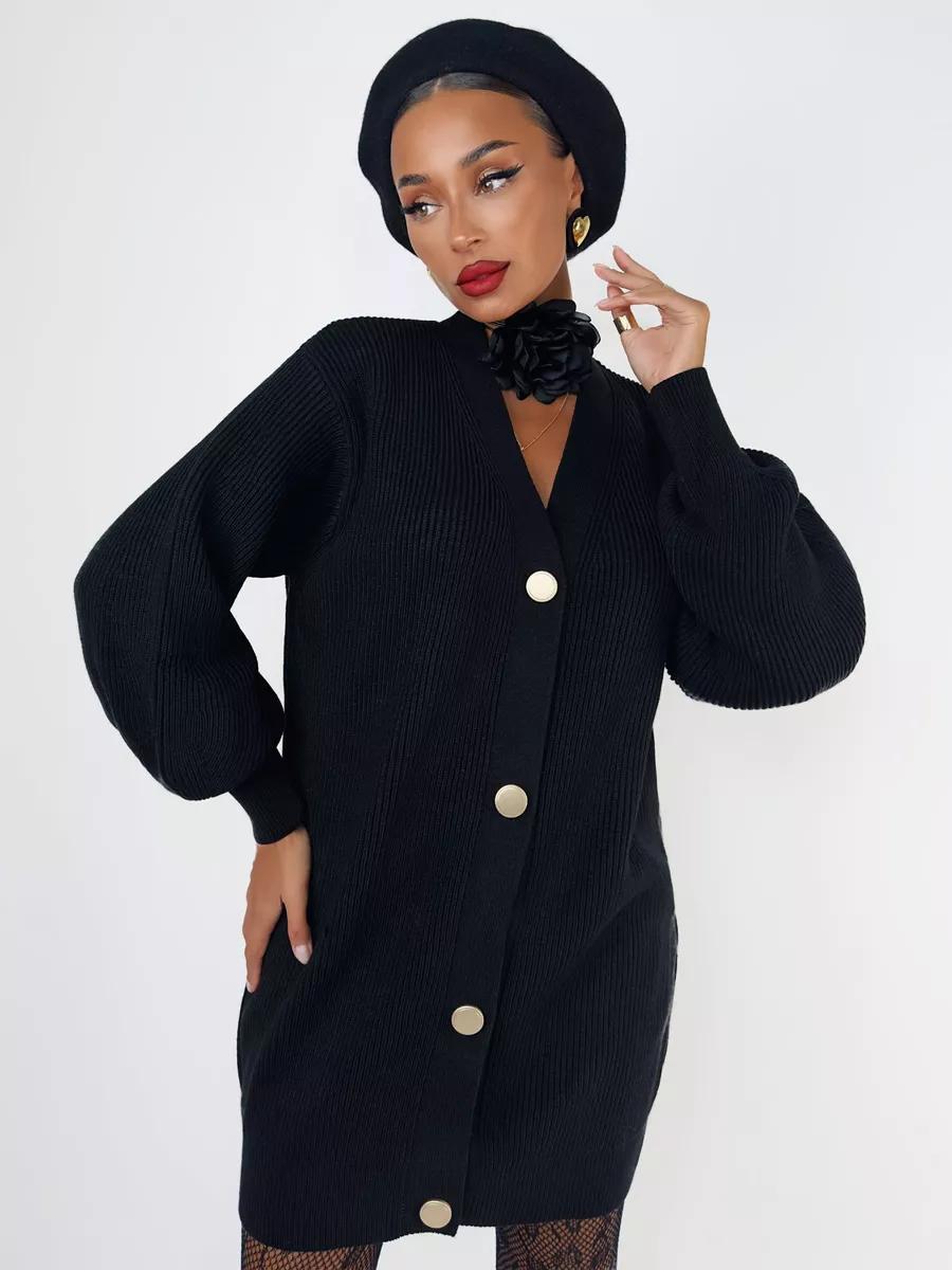 Damen Strickjacke mit Puffärmeln und Knopfdétails WW