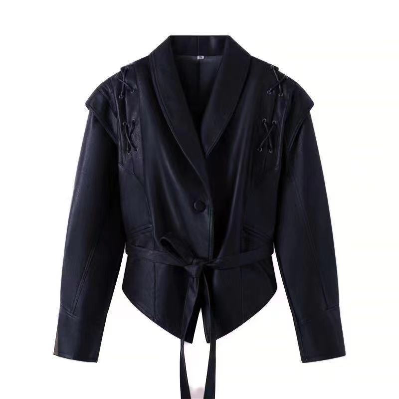 Damen Biker-Lederjacke mit elastischem Bund WW