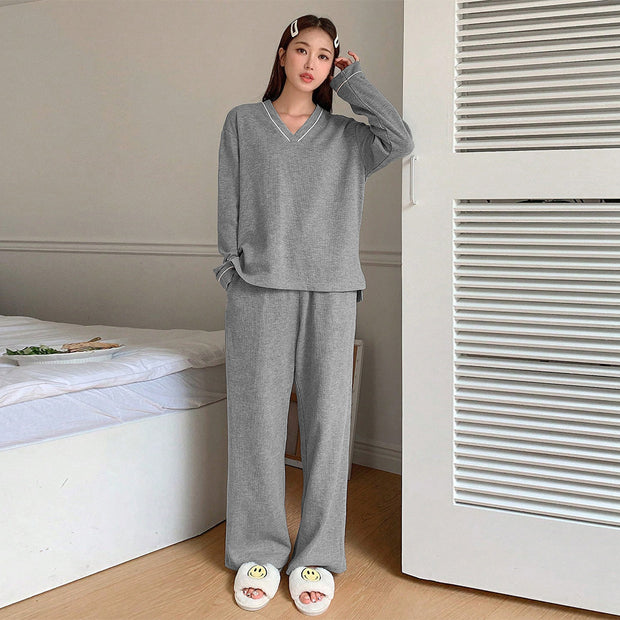 Damen Bequemes Lounge-Set aus weichem Material mit V-Ausschnitt und elastischen Bündchen W&W
