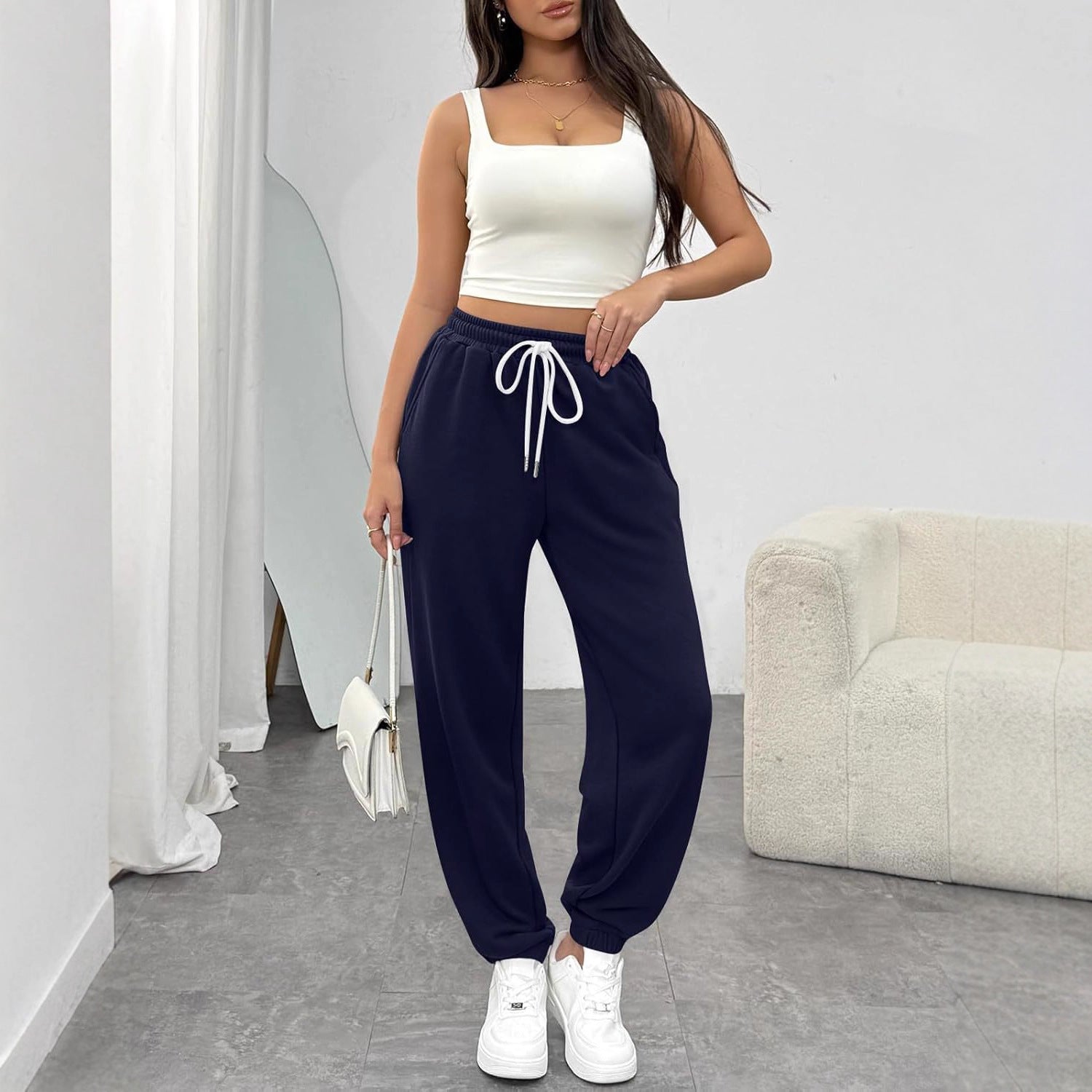 Damen Bequeme Sporthose mit elastischem Bund und Kordelzug WW