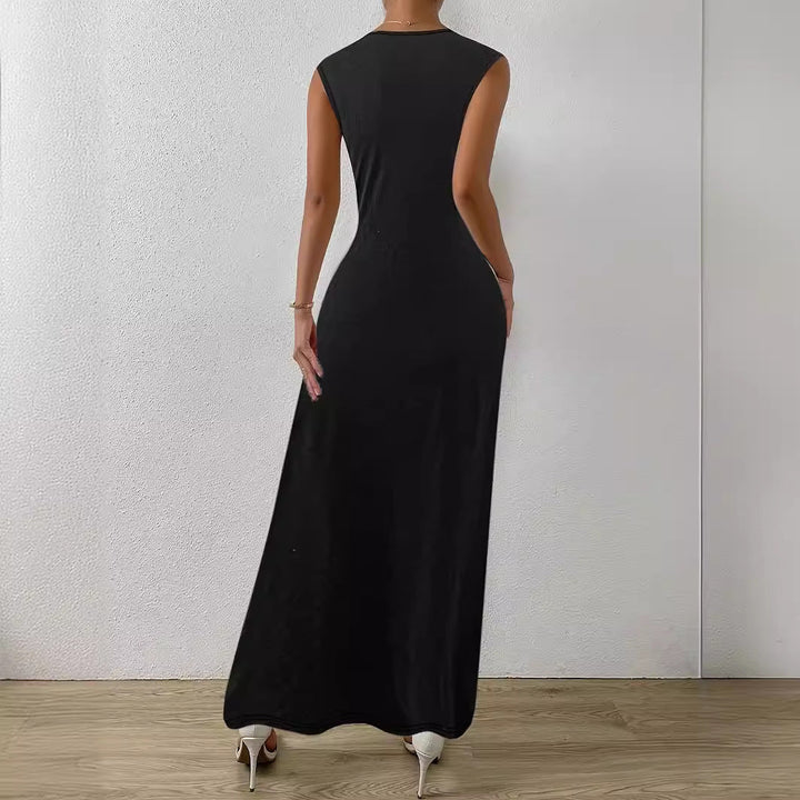 Damen Maxikleid mit Rundhalsausschnitt und gerafftem Oberteil