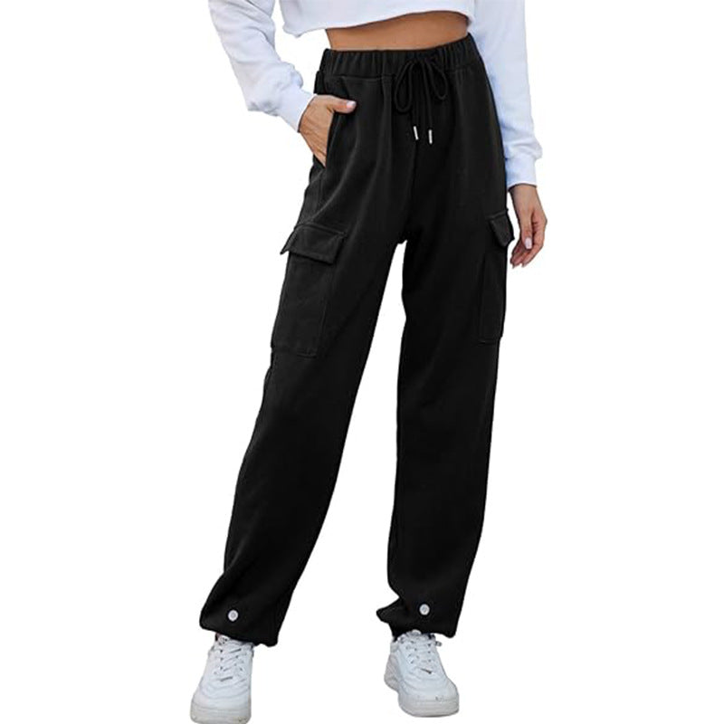 Damen Cargo-Relaxed-Fit Hose mit verstellbarem Bund und großen Taschen WW