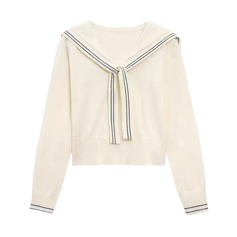 Damen stilvoller Pullover mit Schleifenkragen und feiner Strickstruktur WW