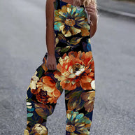 WW | Große Blumenmuster Leichte Stoff Latzhose