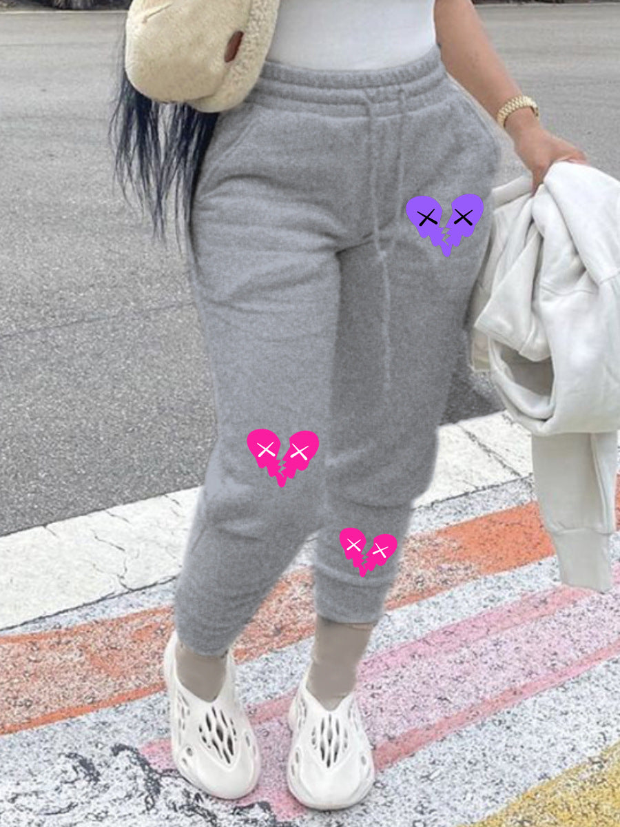 Damen Bequeme Sweatpants mit kreativen Herzmotiven WW