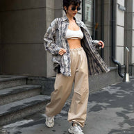 Damen Bequeme und stylische High-Waist Freizeithose WW