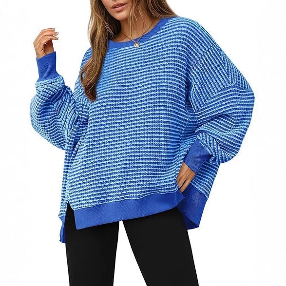 Damen lässiger gestreifter Oversized Pullover WW