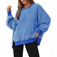 Damen lässiger gestreifter Oversized Pullover WW