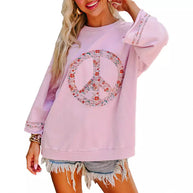 Damen Sweatshirt mit floralem Peace-Zeichen WW