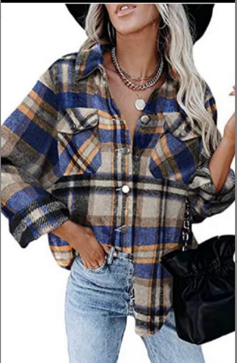 Damen Karobluse mit aufgesetzten Taschen und modernem Schnitt WW