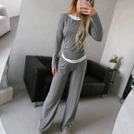 Damen bequeme Lounge-Hose und langärmliges Oberteil-Set WW