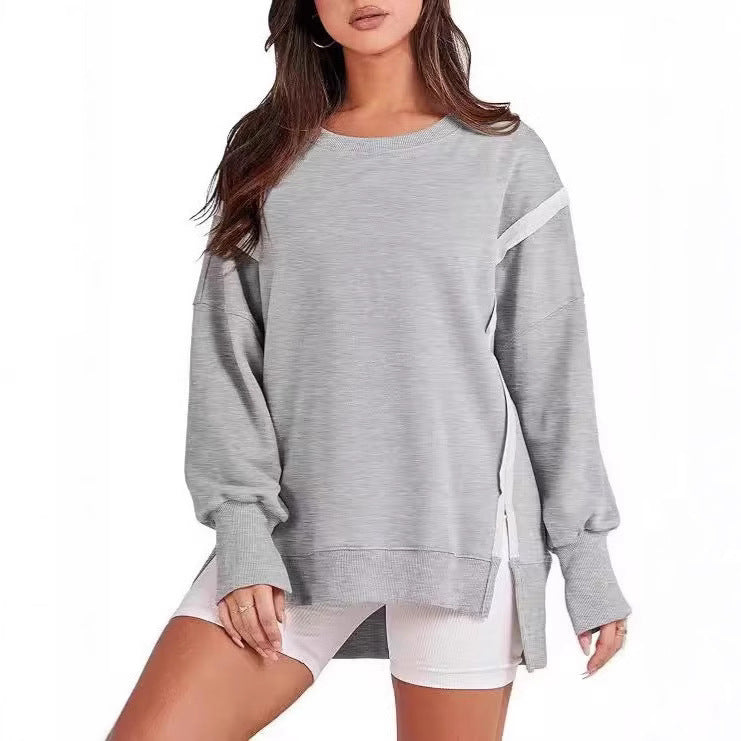 Damen lässiger Oversized Sweatshirt mit seitlichen Schlitzen WW
