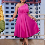 Damen A-linien Kleid mit voluminösen Rüschen und elegantem Taillengürtel WW