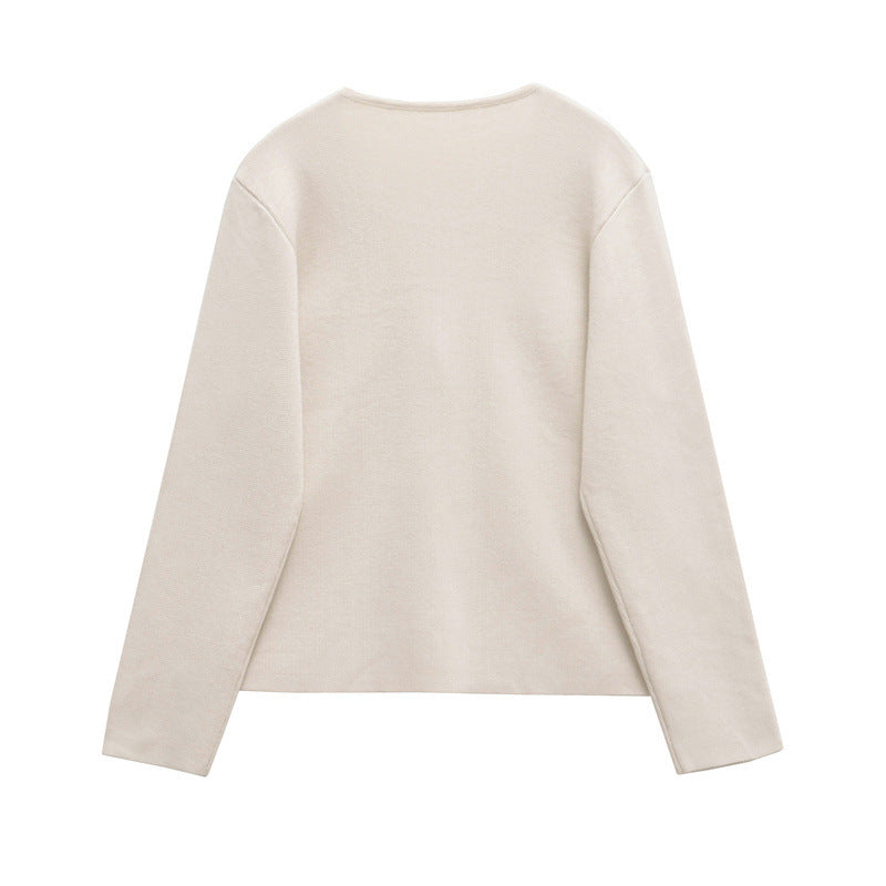 Damen schicke Strickjacke mit elegantem V-Ausschnitt und dekorativem Knopf WW