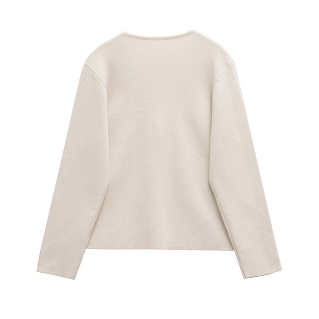 Damen schicke Strickjacke mit elegantem V-Ausschnitt und dekorativem Knopf WW