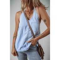 Damen ärmelloses Denim-Top mit praktischem Brusttaschen WW