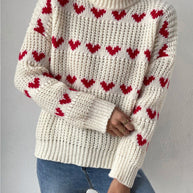 WW Halb Hochkragen Locker Passform Liebesherz Jacquard Strickpullover