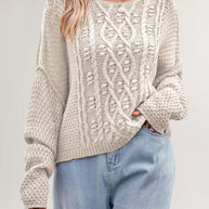 Damen Strickpullover mit strukturiertem Zopfmuster WW