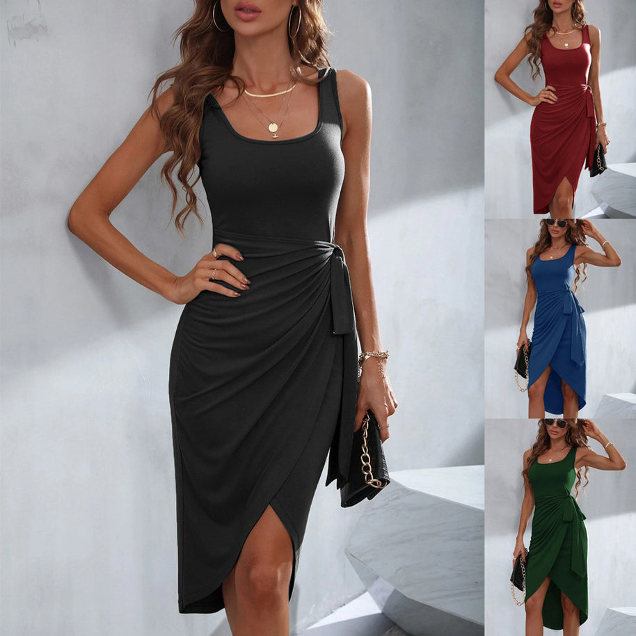 Damen Bodycon Wickelkleid mit asymmetrischem Saum und dekorativem Knoten W&W