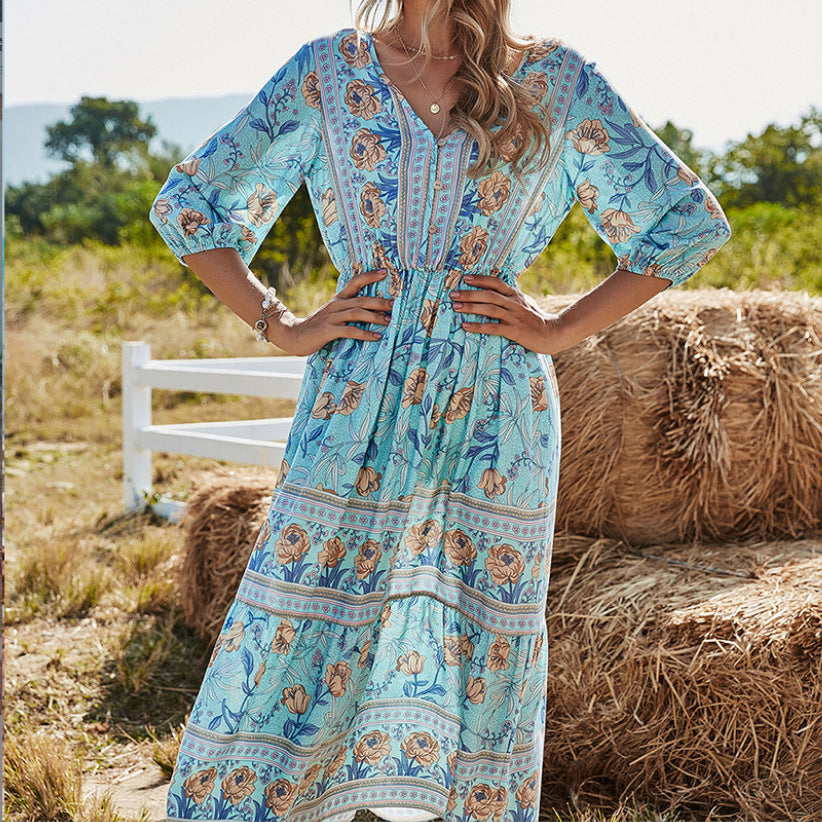 WW | Damen Midikleid mit V-Ausschnitt und Blumenmuster