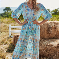 WW | Damen Midikleid mit V-Ausschnitt und Blumenmuster