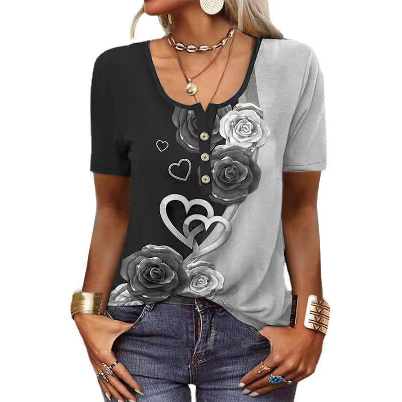 Damen Bluse mit floralem Design und Knopfleiste WW