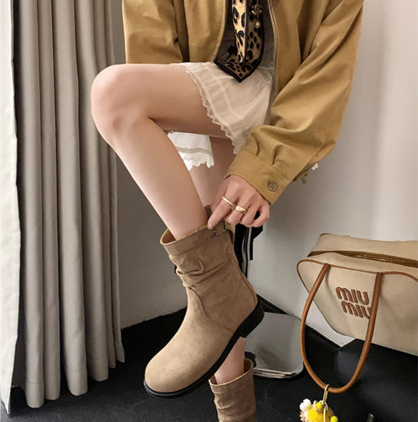 Damen elegante Ankle Boots mit modischer Raffung und robustem Profil WW