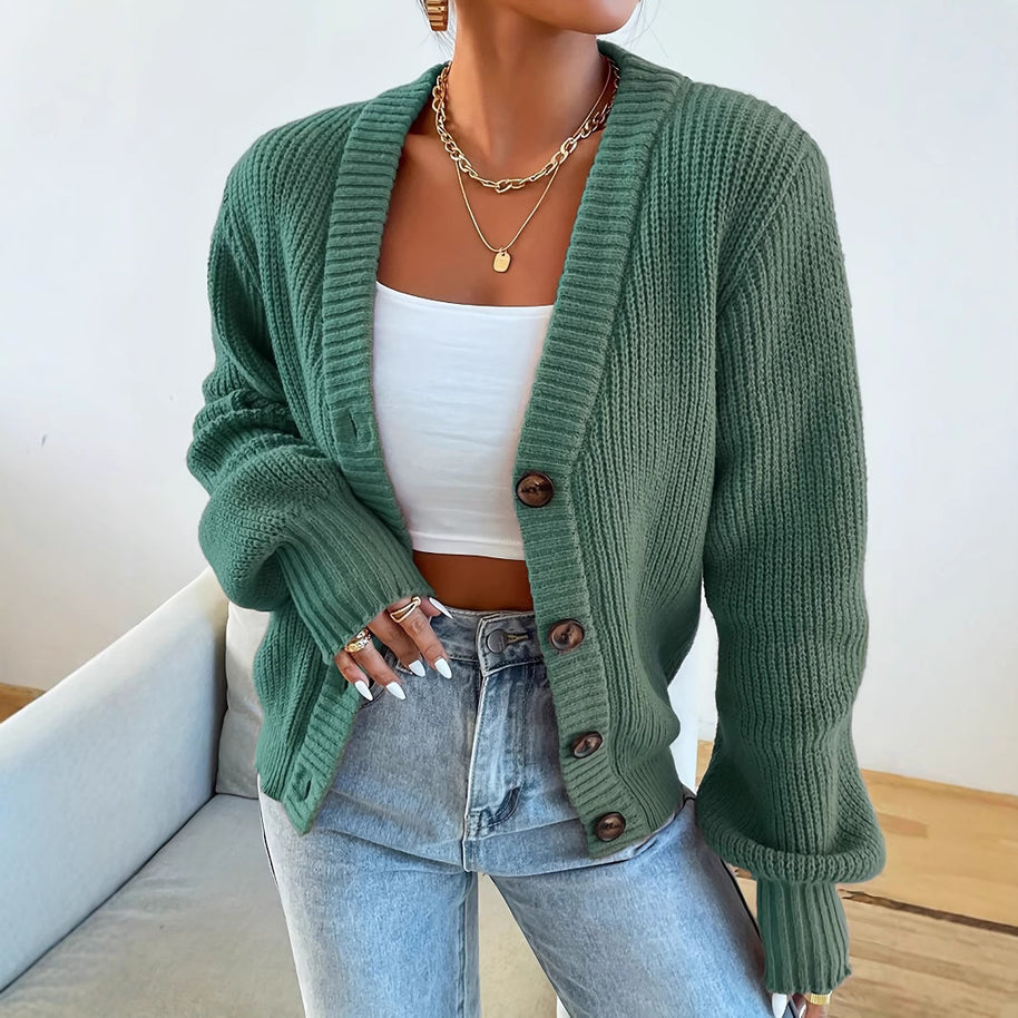 Damen bequeme Strickjacke mit schickem V-Ausschnitt WW