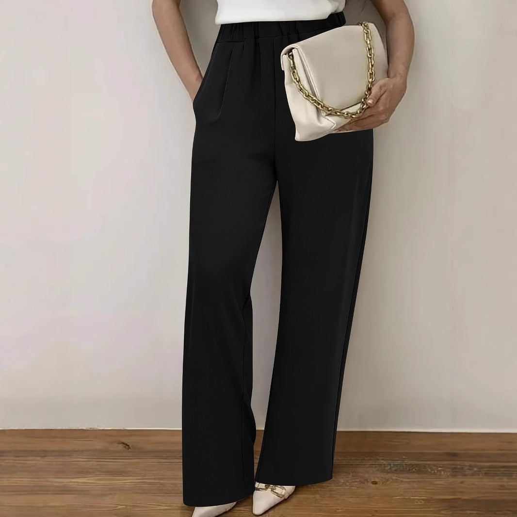 Damen Weite Hochtaillierte Stoffhose mit elegantem Gummibund WW